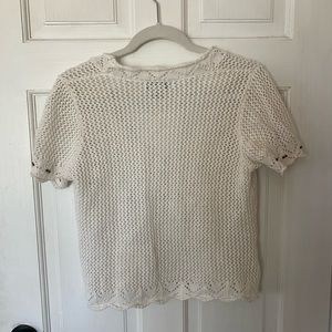 Open Knit Crochet Short Sleeve Cardigan
